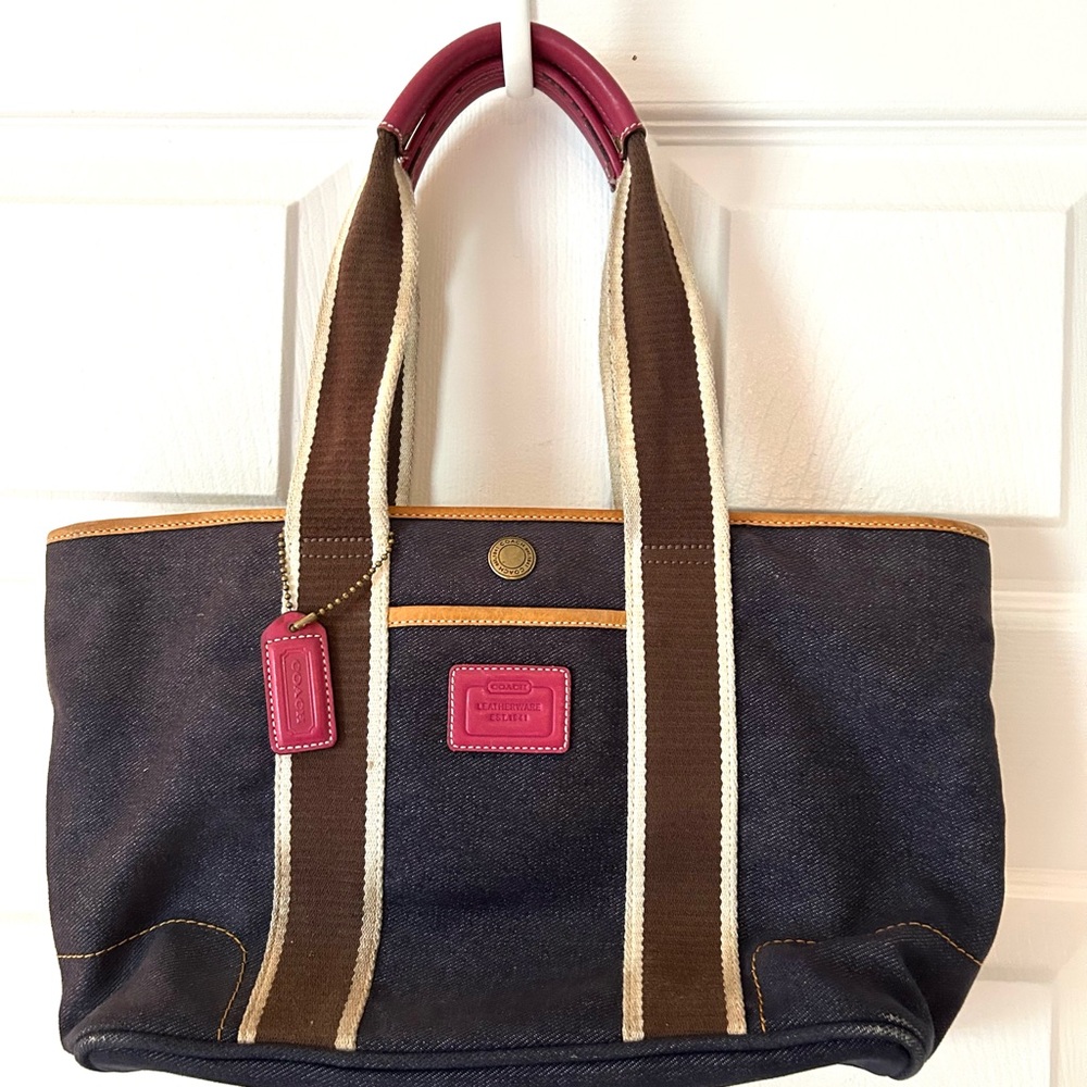 Y2K COACH DENIM SHOULDER BAG TOTE PURSE LOGO VINTAGE 2000s AUTHENTIC